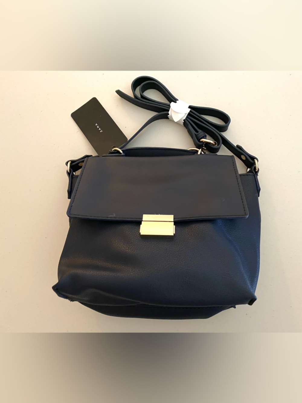 NWT Zara Dark  Blue  Structured Top-Handle Crossbody Satchel - Picture 5 of 8